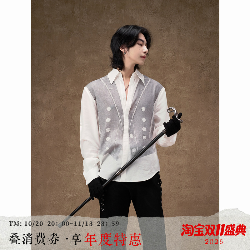 Balitone "Playful Gentleman" Retro-Style Vest with Printed Long-Sleeve Shirt and Adjustable Waist