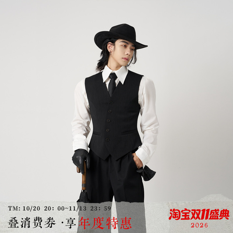 Balitone "Wandering Wanderer" Original Single-Breasted V-Neck Vest Autumn and Winter Sleeveless Slim Fit Layered Vest for Men Balitone "Wandering Wanderer" Original Single-Breasted V-Neck Vest Autumn and Winter Sleeveless Slim Fit Layered Vest for Men