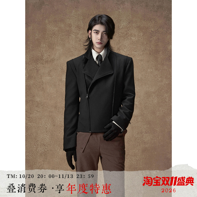 Balitone "Christine Mountain" Original Multi-Form Deconstructed Wool Jacket with Double Zipper and Stand Collar Short Coat