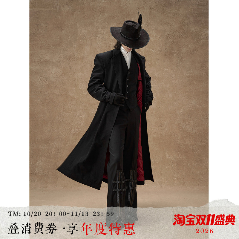 Balitone "Song of Roland" High-End Long Red Trench Coat with Detachable Cape, Waist-Cinching Silhouette Jacket for Men Balitone "Song of Roland" High-End Long Red Trench Coat with Detachable Cape, Waist-Cinching Silhouette Jacket for Men