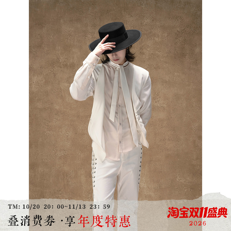 Balitone “Mr. Butterfly” Design-Inspired Two-Tone Patchwork Shirt with Tie, Deconstructed Vest and Pleated Shirt