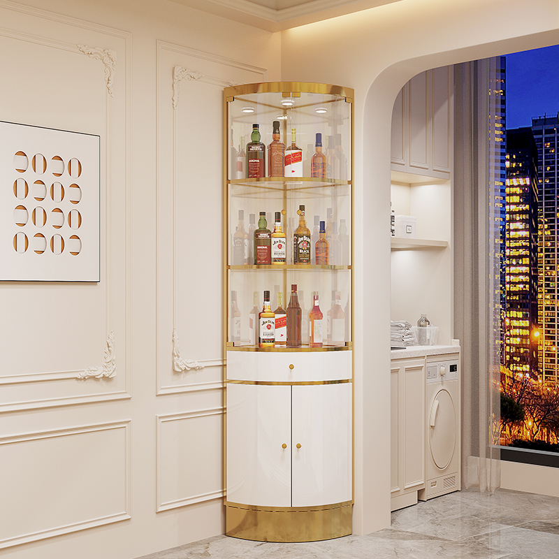 Country Garden Light Luxury Stainless Steel Triangular Cabinet Glass Wine Cabinet with Drawers Corner Wine Cabinet Living Room Fan-Shaped Wine Cabinet Country Garden Light Luxury Stainless Steel Triangular Cabinet Glass Wine Cabinet with Drawers Corner Wine Cabinet Living Room Fan-Shaped Wine Cabinet