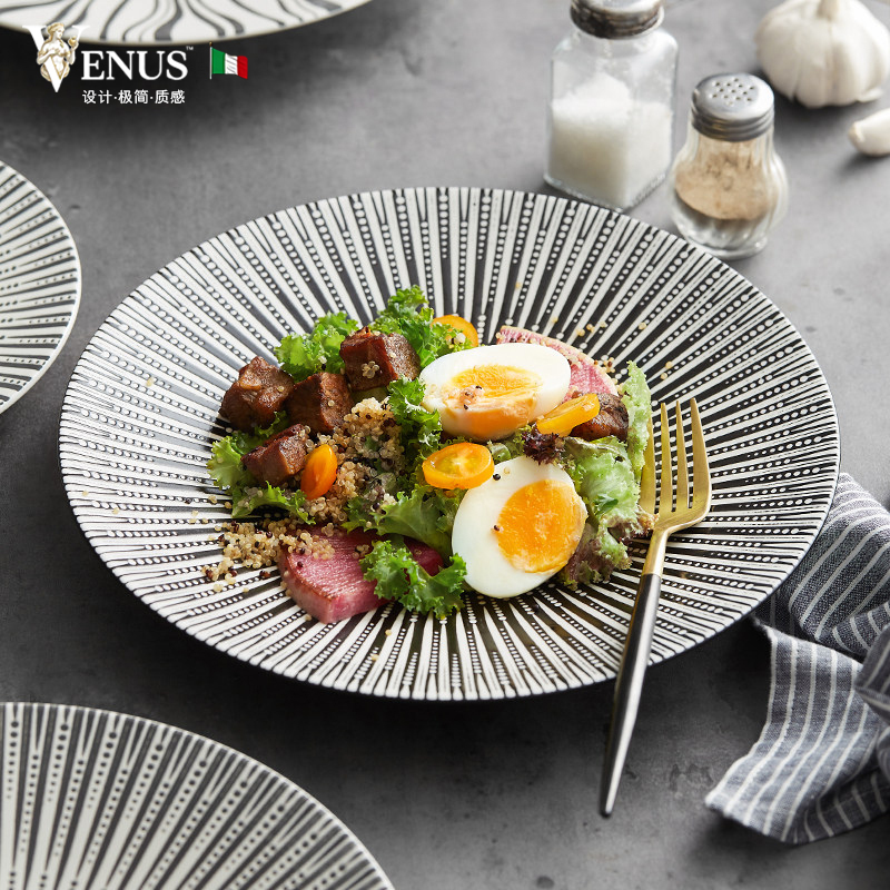 Italian High-End Bowl and Plate Set for Home Use, Ceramic Rice Bowls with Underglaze Color, Light Luxury Western-Style Restaurant Tableware