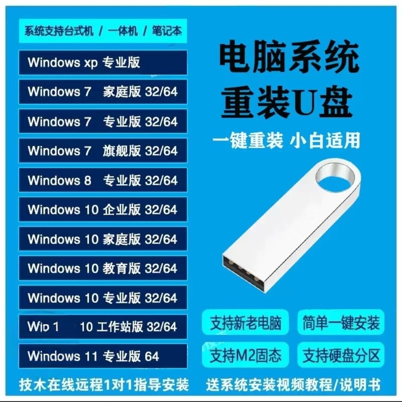 Computer Reinstallation System USB Flash Drive Win10/11 Pure Version Assembled Laptop Desktop All-In-One Machine Pe Boot USB Flash Drive