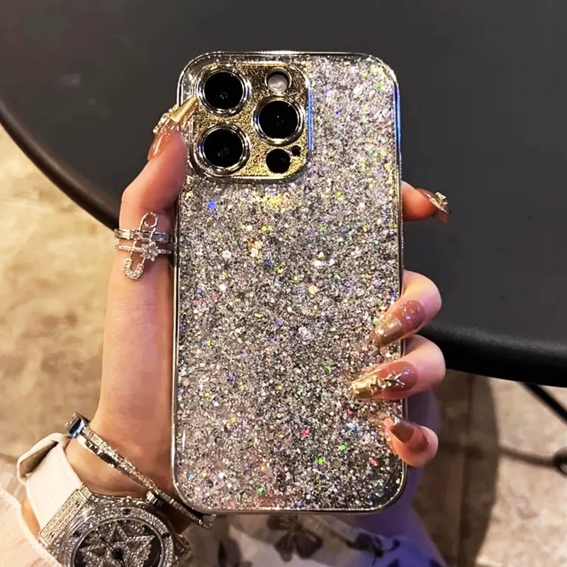 Jingjiao [New Model with High Aesthetic Value] Silver Electroplated Glitter Case for Apple 16 Pro Max, High-End Feel, 15 Light Luxury, 13 Niche Pm Women's Model, iPhone 17 Pro Full Protection Anti-Drop 14