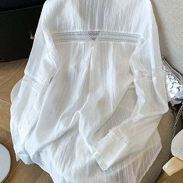 Lace Hollow-Out Lazy Style~Loose White Sun-Protective Shirt for Women, Summer Thin Ice Silk Shirt Jacket Lace Hollow-Out Lazy Style~Loose White Sun-Protective Shirt for Women, Summer Thin Ice Silk Shirt Jacket