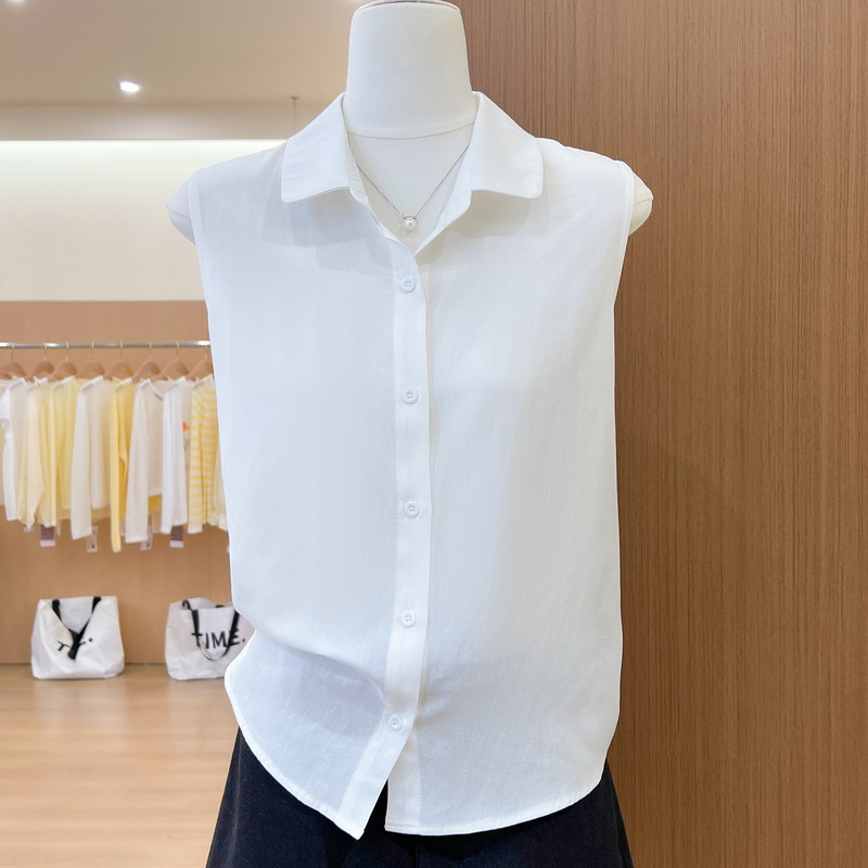 Old Money Style Sleeveless Polo Collar Vest Shirt for Women 2026 Summer New Simple Versatile Fashion Commuter Top White Old Money Style Sleeveless Polo Collar Vest Shirt for Women 2026 Summer New Simple Versatile Fashion Commuter Top White