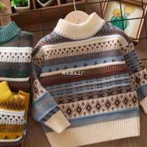 Childrens cashmere sweater autumn and winter pullover sweater 2023 new childrens clothing Korean version thickened sweater baby sweater trend