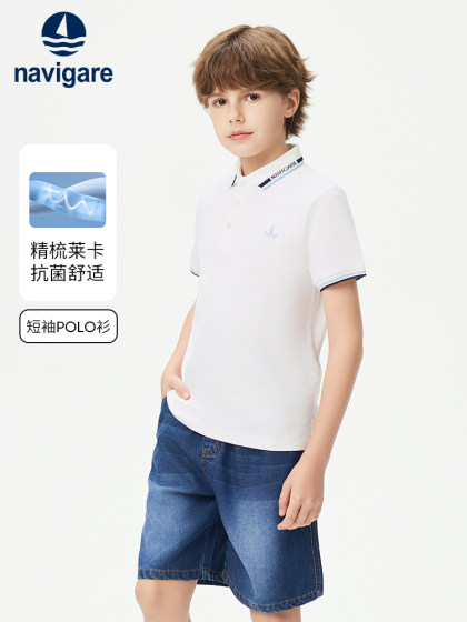 Navigare意大利小帆船儿童POLO衫2025年夏季新款男童短袖T恤上衣