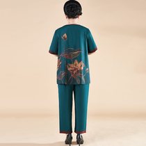 Fat Mom Summer Suit Loose Belly-covering Grandma Suit for 50-60-Year-Old Women Plus Size Plus Weight Gain 200 Jin