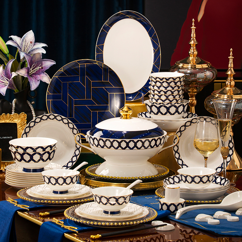 Jingdezhen 2026 New Bowl and Plate Set, High-End Bone China Tableware for Home Use, Light Luxury European-Style Ceramic Bowls and Plates for Gift Giving