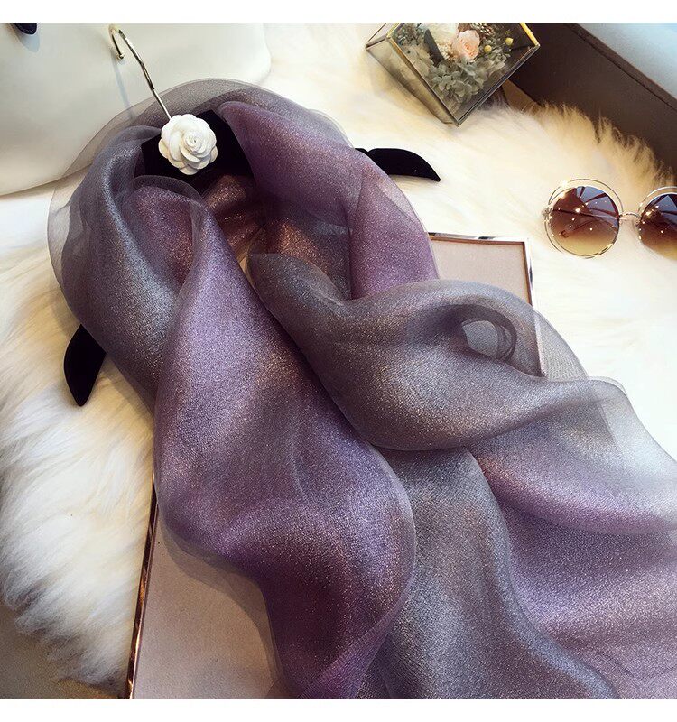 New Spring and autumn Korean style for ladies, jacquard satin, silk-like gradient scarf, fashionable and elegant scarf, shawl, beach blouse, Yiwu Wholesale Network pic 28