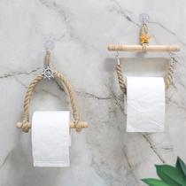 Mediterranean hand-woven Japanese-style roll paper holder bathroom punch-free toilet paper towel holder toilet paper holder storage rack