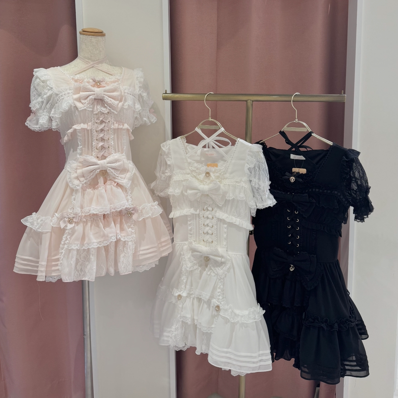 [Domestic Stock] Little Pig Daily Brand Lizlisa Chiffon Lace Sleeve Dress Short Sleeve