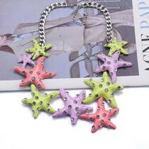ZA2023 summer new starfish necklace European and American necklaces for women color matching alloy dripping oil inlaid diamond ocean style accessories