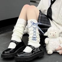 Japanese jk knitted bubble socks mid-tube calf socks white y2k Lolita womens autumn and winter warm leg covers