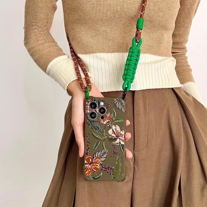 French Lulu Goya National Style Hand-Painted Floral Design Suitable for Apple iPhone 17 Pro Max Phone Case with Lanyard, New 16Pm Crossbody Strap, Huawei Mate 60 Pro Soft Case, Pura 70