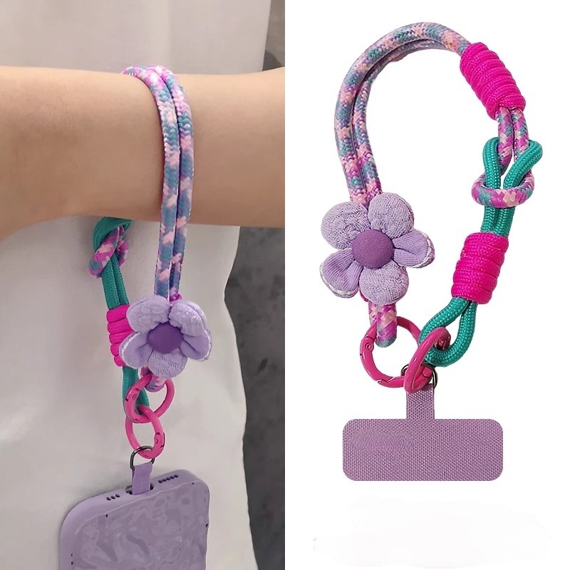 French Lulu Goya Mobile Phone Lanyard Short Wrist Strap for Women, Personalized Dopamine Flower Detachable Braided Rope French Lulu Goya Mobile Phone Lanyard Short Wrist Strap for Women, Personalized Dopamine Flower Detachable Braided Rope