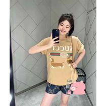 (Deposit) Fashion] New style chest letter animal belt striped dog T-shirt for men short sleeves for women