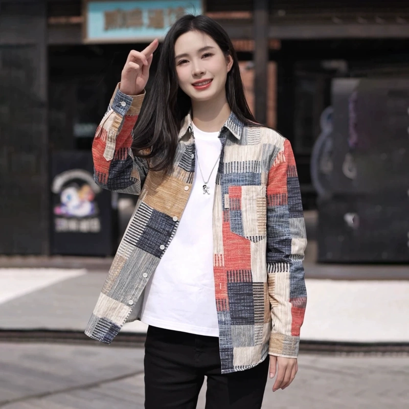 Shengdihua Men's Shirt 2026 Spring and Autumn New Pure Cotton Japanese Style Printed Long Sleeve Shirt with Turn-Down Collar Loose Top