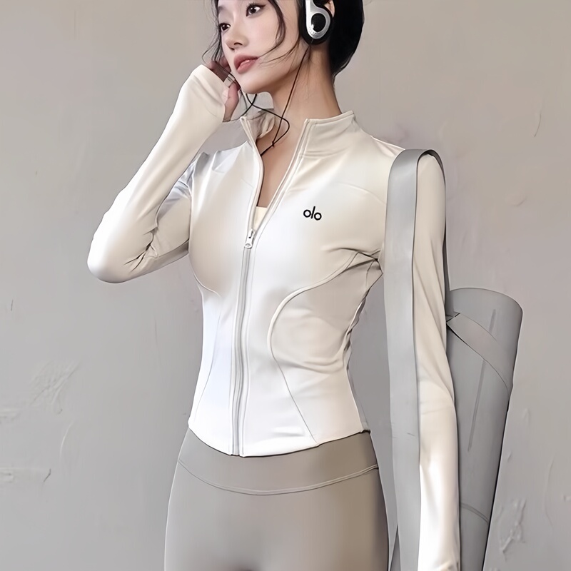 American Alousiv Long-Sleeved Yoga Jacket for Women, Quick-Drying, Slimming, Outdoor Sports, Running, Fitness, Sun Protection Clothing