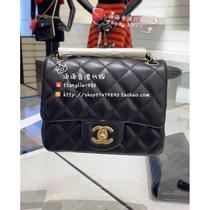 High-end double classic sheep chain deposit with light buckle black leather bag gold style square fat man