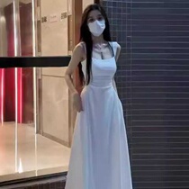 White suspender dress for women 2023 new summer style French tea break little first love waist a-line long skirt