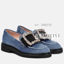 Spicy hot discount Roger Vivier RV womens loafers denim crystal diamond buckle casual shoes Europe