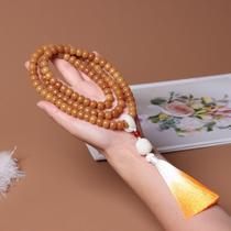 Gold medal weathered caramel color white jade Bodhi root 108 barrel beads running ring tassel Buddha hand-held loose beads bracelet chain chanting