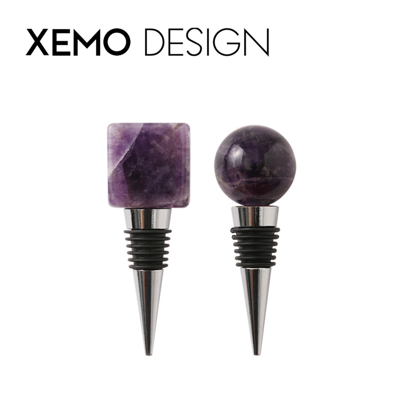 Xemo Design Crystal Raw Stone Wine Stopper Stainless Steel Red Wine Stopper Creative Wine Preserver Gift