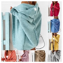 2024 new hooded sweater hood collar temperament commuting bat-shaped soft loose back spliced ​​sweater sweater