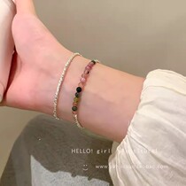 Imitation natural tourmaline broken silver spliced ​​beaded bracelet light luxury niche exquisite high-end bracelet womens versatile hand accessories