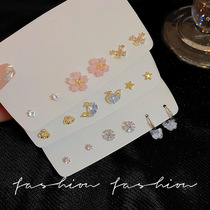 Silver needle Korean style butterfly earrings small fresh sweet cute flower earrings temperament zircon six-piece combination earrings