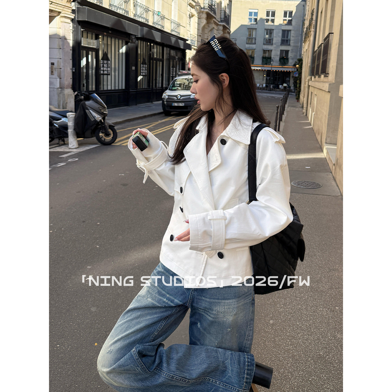 White Short Trench Coat for Women, 2026 Spring and Autumn New British Style, Petite, Beautiful, Exquisite, Fashionable Top