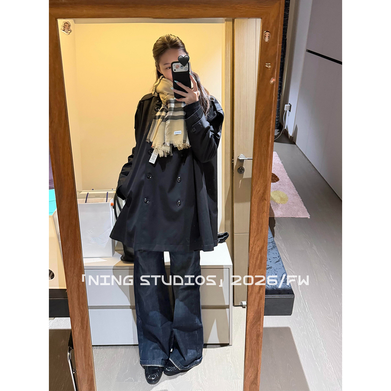 British Style Double-Breasted Trench Coat for Women, 2026 Autumn Mid-Length Stand-Collar Black High-End Elegant Coat British Style Double-Breasted Trench Coat for Women, 2026 Autumn Mid-Length Stand-Collar Black High-End Elegant Coat