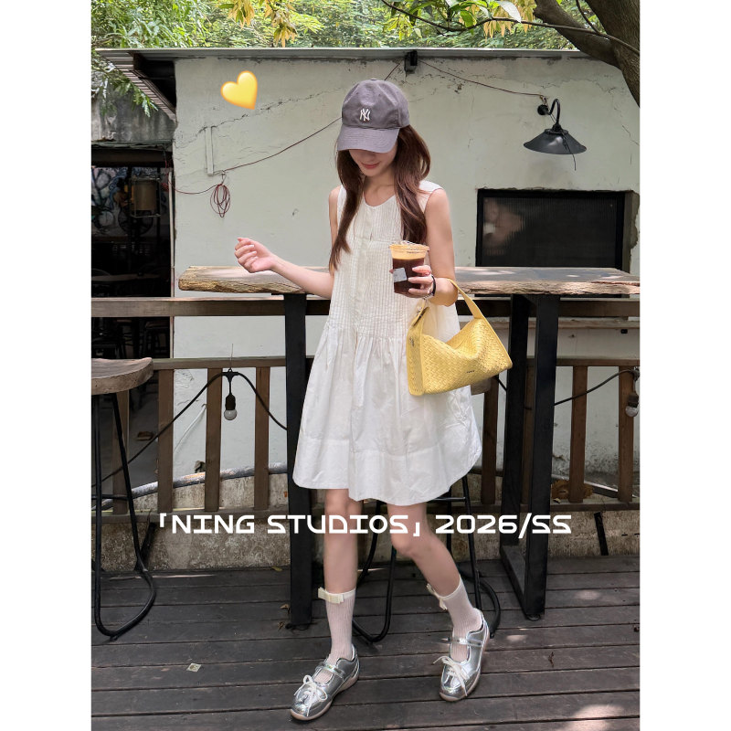 French Casual Lazy Style White Sleeveless Vest Dress for Women 2026 Summer New Korean Style Sweet Shirt Dress French Casual Lazy Style White Sleeveless Vest Dress for Women 2026 Summer New Korean Style Sweet Shirt Dress