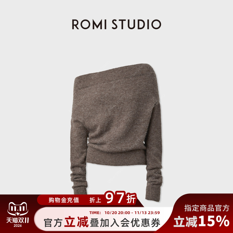 Romi Studio Sheep Wool and Alpaca Wool Blended Autumn and Winter One-Line Collar Knitted Sweater for Women Rwcasz4684 Romi Studio Sheep Wool and Alpaca Wool Blended Autumn and Winter One-Line Collar Knitted Sweater for Women Rwcasz4684