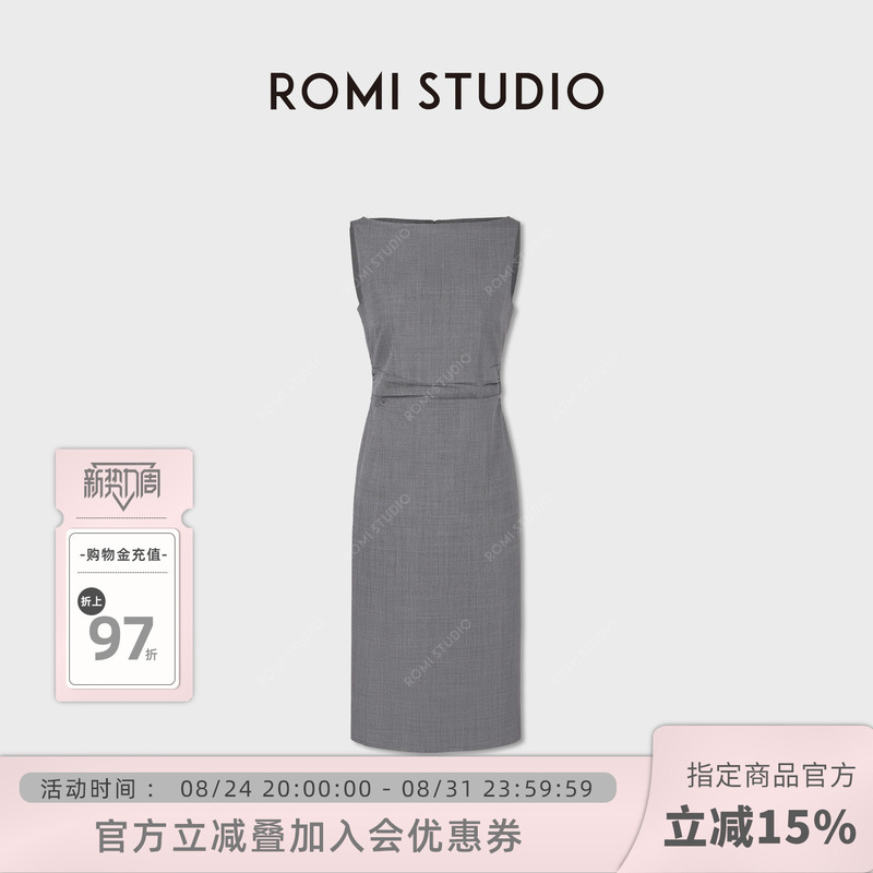 Romi Sutdio Wool Blend Boat Neck Sleeveless Dress Hip-Hugging Skirt Women's Slim Fit Rwdrlg3140 Romi Sutdio Wool Blend Boat Neck Sleeveless Dress Hip-Hugging Skirt Women's Slim Fit Rwdrlg3140