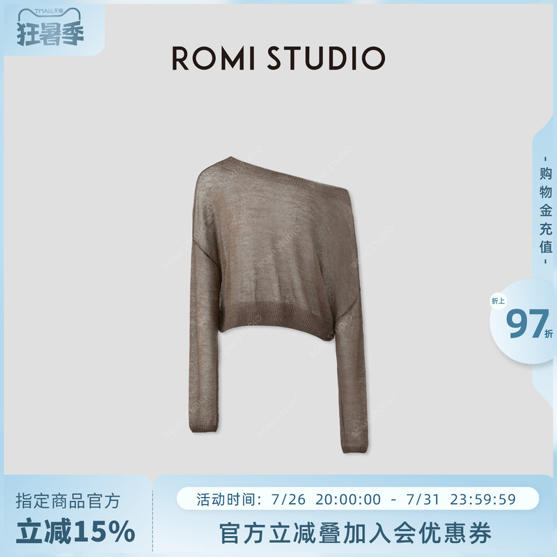 Romi Studio Sheep Wool and Alpaca Wool Blend Lightweight Off-Shoulder Blouse with One-Line Neckline Knitted Top