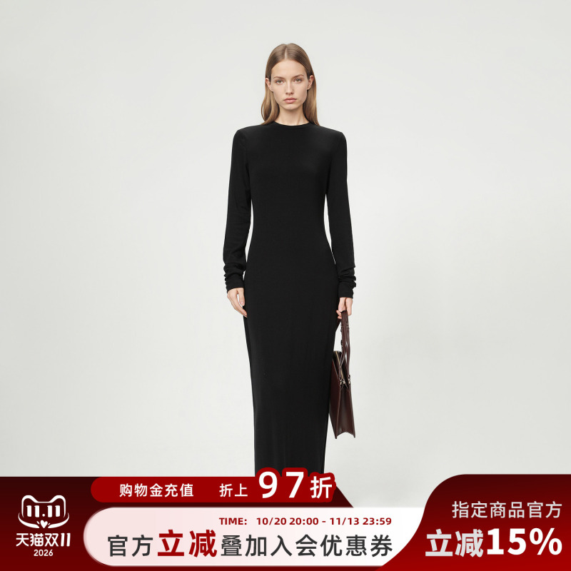 Romi Studio Dress Women's French Hepburn Style High-End Long-Sleeved Knitted Little Black Dress Elegant Long Skirt Romi Studio Dress Women's French Hepburn Style High-End Long-Sleeved Knitted Little Black Dress Elegant Long Skirt