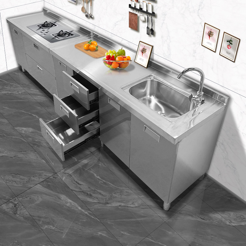 All 304 Stainless Steel Kitchen Cabinets Upgraded and Thickeneded Integrated Cabinets and Stoves Multi-Functional Simple Storage Cabinets Cupboards