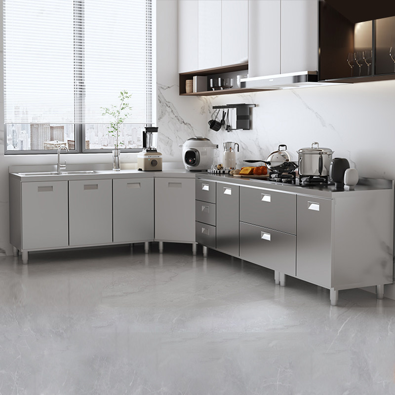 304 All-Stainless Steel Kitchen Cabinet Upgraded Model Simple Stove Integrated Storage Cupboard for Home Use