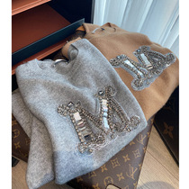 Big M early autumn poster C position classic heavy industry luxury Austrian rhinestone inlaid cashmere silhouette sweater
