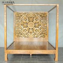 Southeast Asian style solid wood canopy bed BD298-3 Thai carved solid wood four-post curtain bed elm wood canopy bed