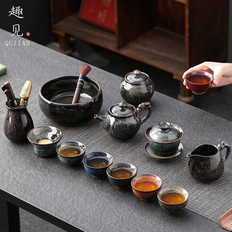 Fun and Unique Jun Porcelain Kung Fu Tea Set, Ceramic Teapot and Teacups, High-End for Home and Office, Simple Complete Tea Brewing Set Fun and Unique Jun Porcelain Kung Fu Tea Set, Ceramic Teapot and Teacups, High-End for Home and Office, Simple Complete Tea Brewing Set