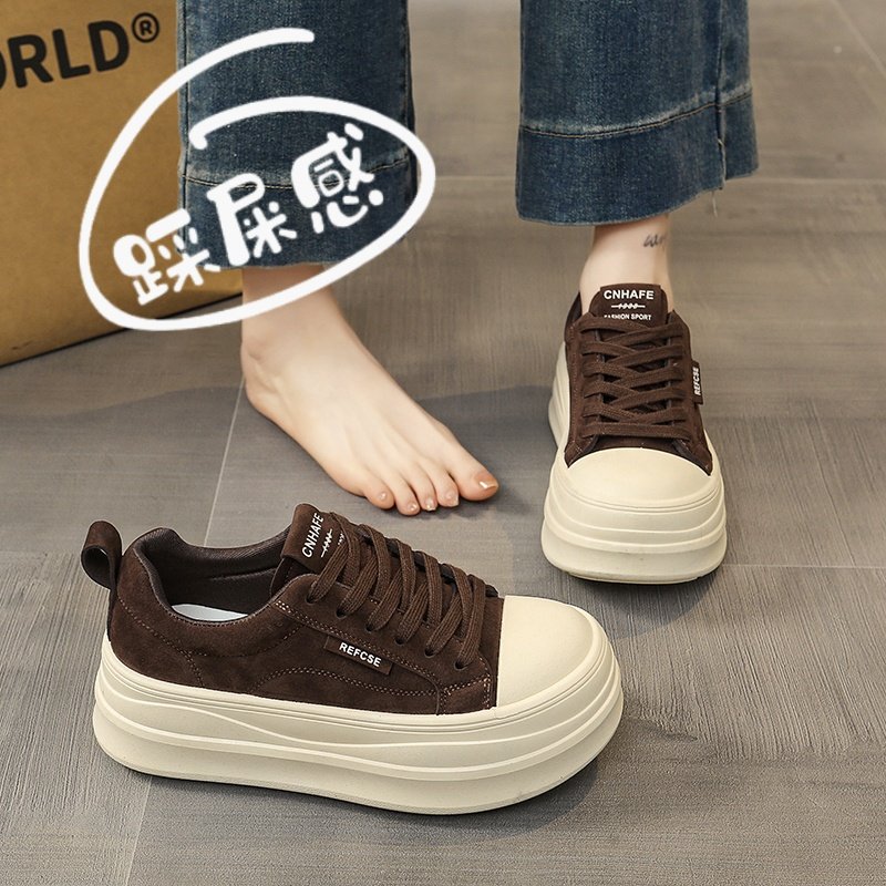 Весенний комплект с широкими брюками, обувь на толстой подошве, женская обувь, новинка 2026 года, небольшой рост, универсальная спортивная повседневная обувь, размер 34