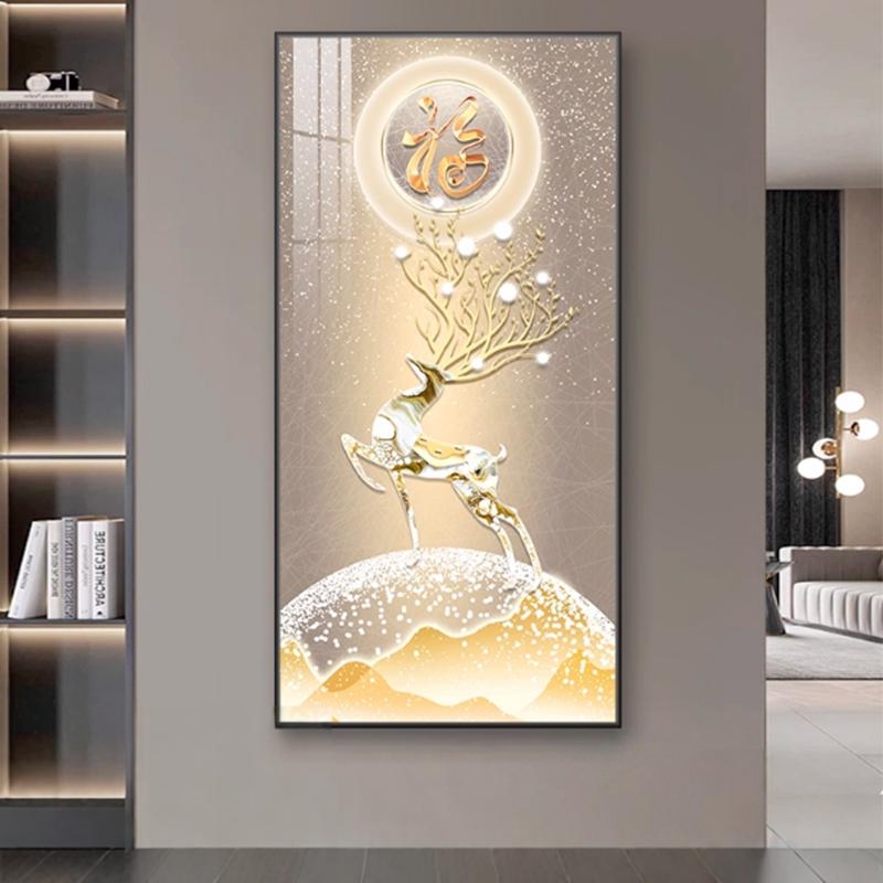 Led Light Luxury Entrance Decorative Painting, High-End Corridor Hanging Painting, High-End Landscape Mural, Crystal Porcelain Framed Led Light Luxury Entrance Decorative Painting, High-End Corridor Hanging Painting, High-End Landscape Mural, Crystal Porcelain Framed