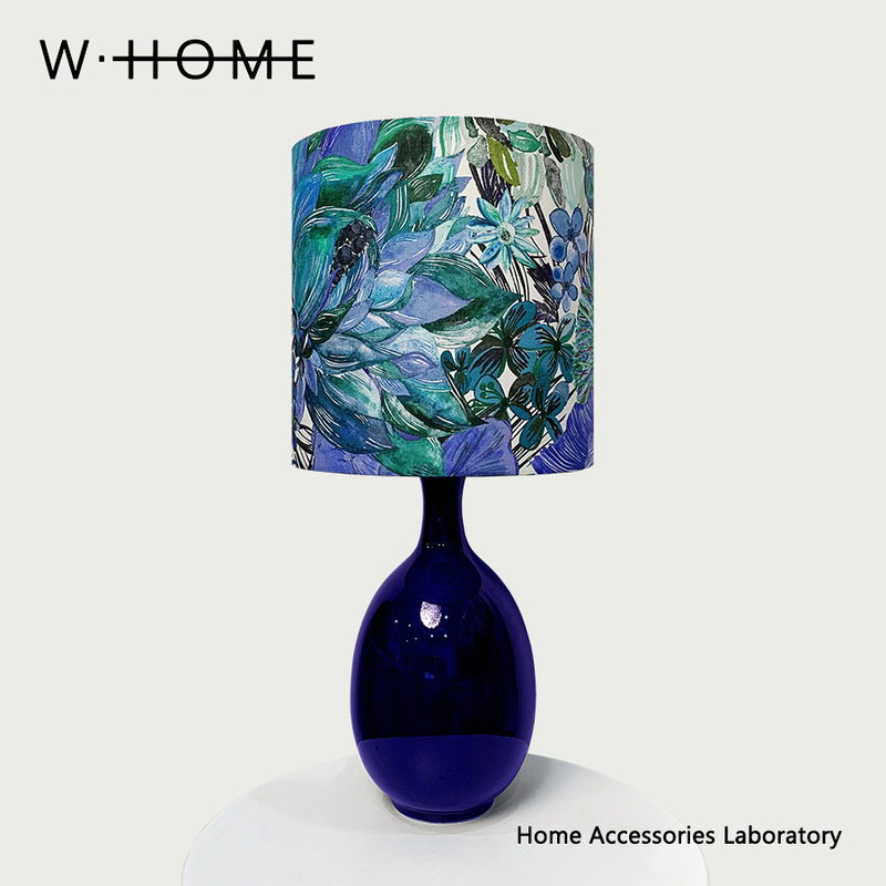 W.Home Azure Blue - Fabric Charging Cord Desk Lamp Imported Liberty Fabric Vintage Atmosphere Lamp Gift Present