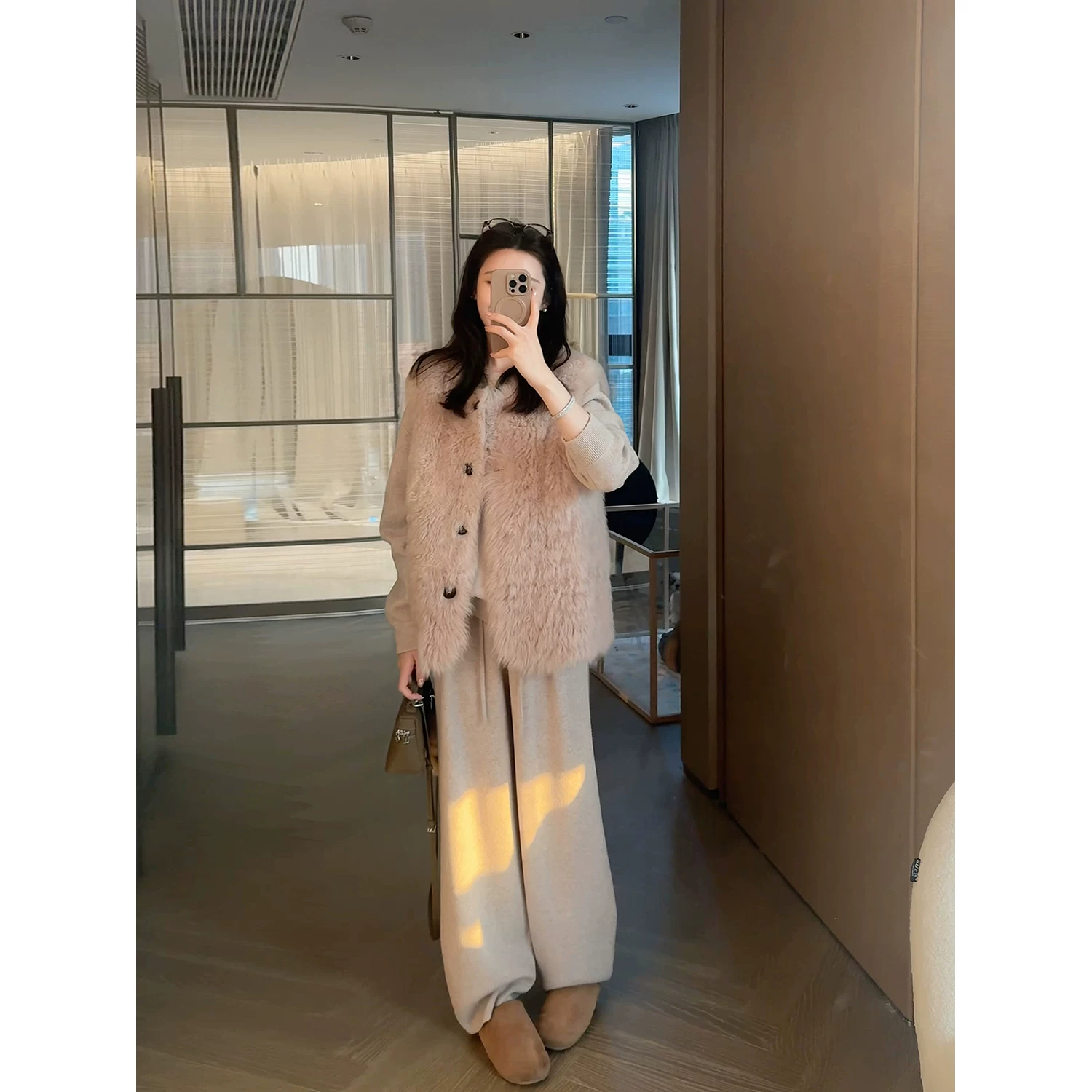 YUYU WANG [Nianran] 2025 зима импортированный тосканский мех жилет-однобортный для женщин овечий мех