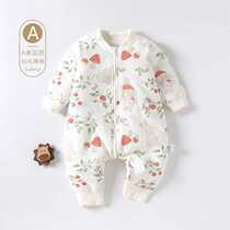 Baby sleeping bag autumn and winter quilted baby cotton pajamas newborn zipper anti-kick quilt long-sleeved baby split-leg sleeping bag